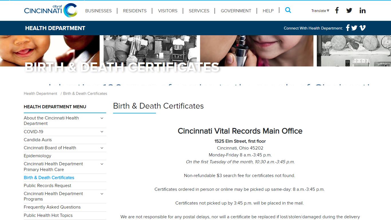 Birth & Death Certificates - Health - City of Cincinnati
